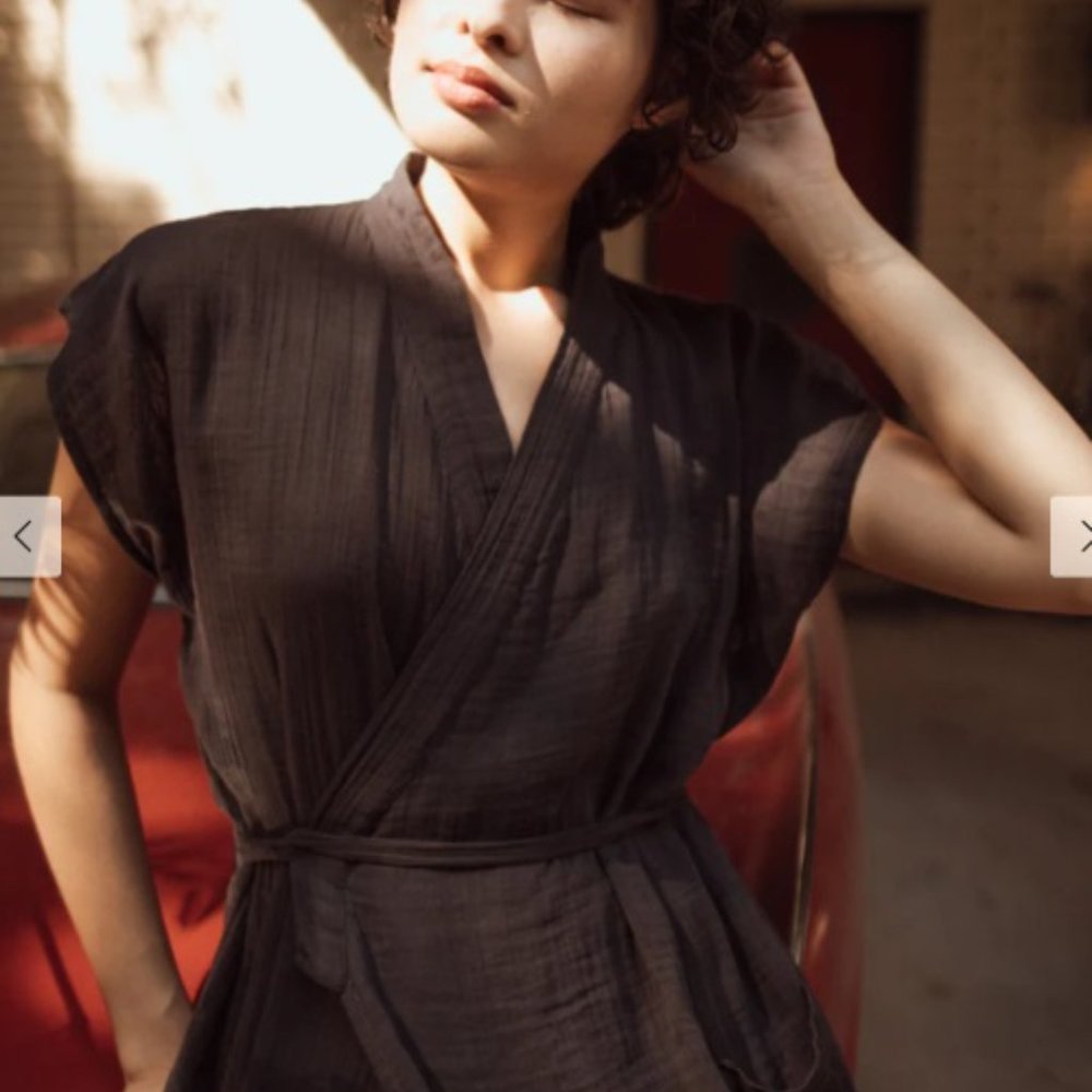 Charcoal Wrap House Dress - New with Tags
